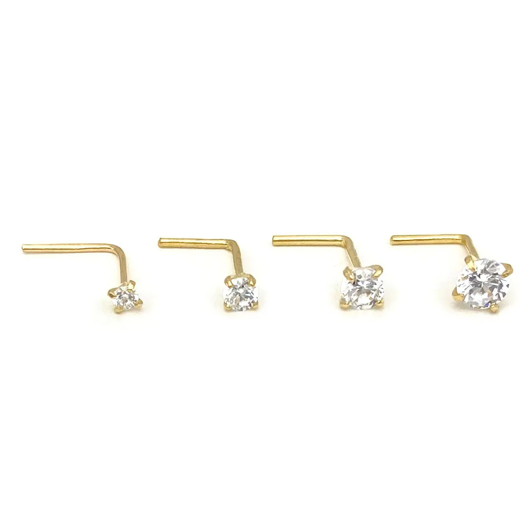 14k CZ L-shape Nose Pin