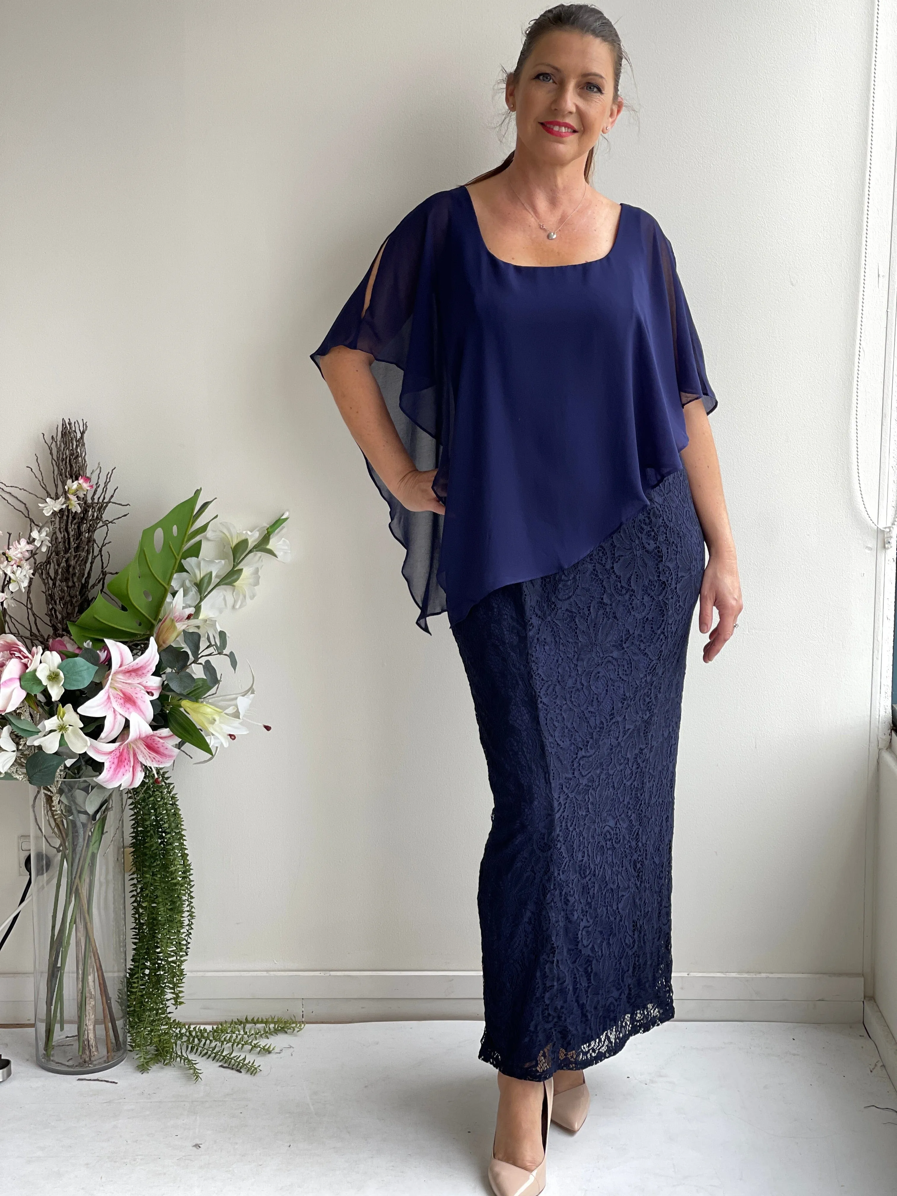 Trish Navy Lace Evening Gown