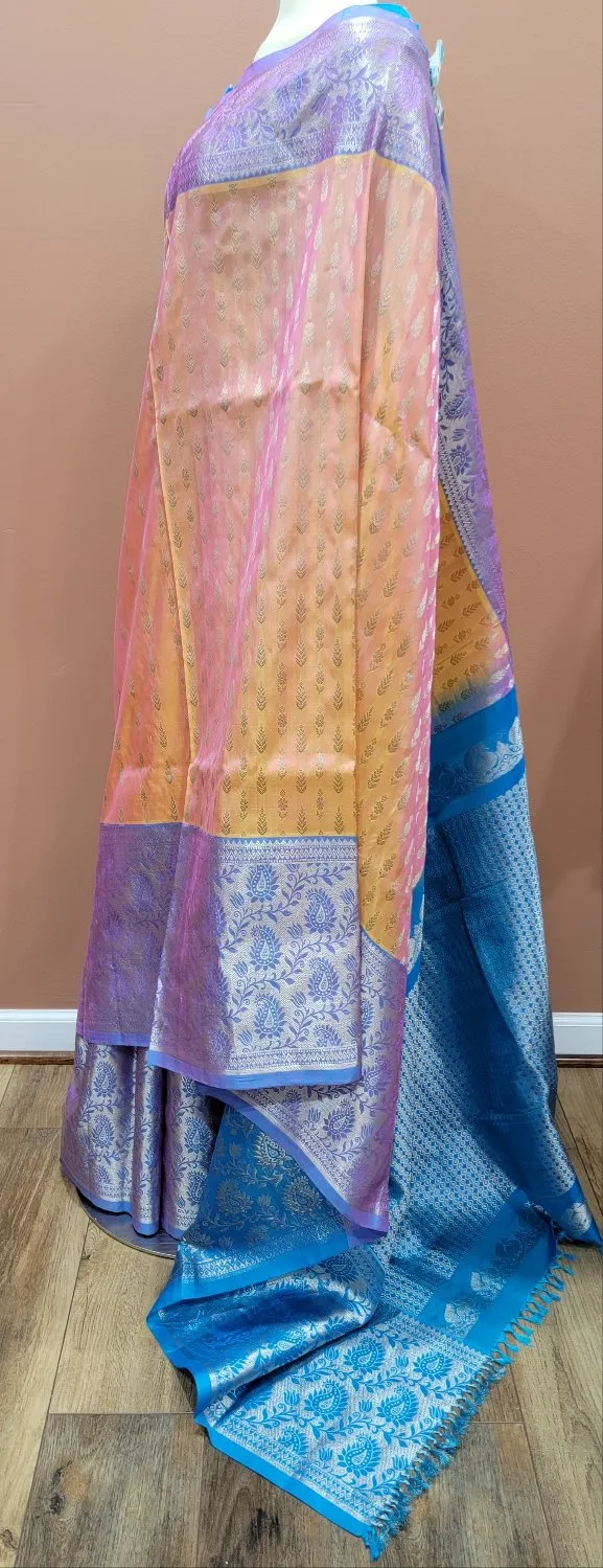 Venkatagiri Saree in Peach W/ Work Blouse